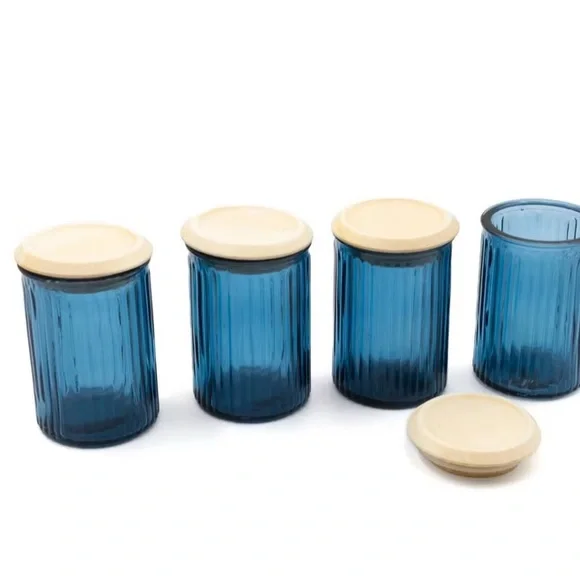 4Pk Blue Glass Storage Container Jars Bullseye’s Playground TARGET NEW - Picture 2 of 5